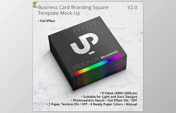 Business Card Branding with Foil <span class='badge badge-warning'>effect</span> Square Template Mock-Up V2.0 GraphicRiver-28422485