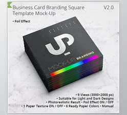 Business Card Branding with Foil effect Square Template Mock-Up V2.0 GraphicRiver-28422485