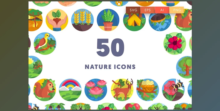 50 Nature Icons - trees, forest, nature scene, cute