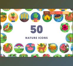 50 Nature Icons - trees, forest, nature scene, cute