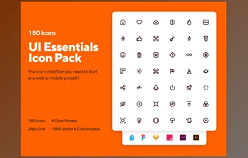 UI <span class='badge badge-warning'>Essentials</span> 180 Icon Pack