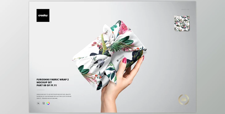 Download Furoshiki Fabric Wrap 2 Mockup Set CreativeMarket-5324316 For PS