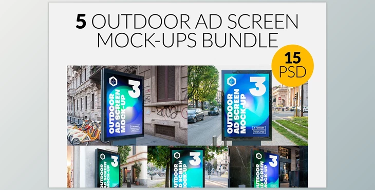 Download Outdoor Ad Screen MockUps Bundle 5 CreativeMarket-5456869 For PS