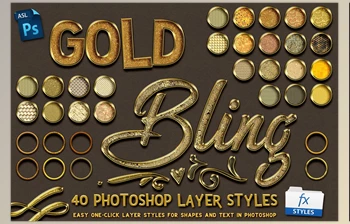 Download Gold Bling Photoshop Layer Styles <span class='badge badge-warning'>CreativeMarket-5115006</span>