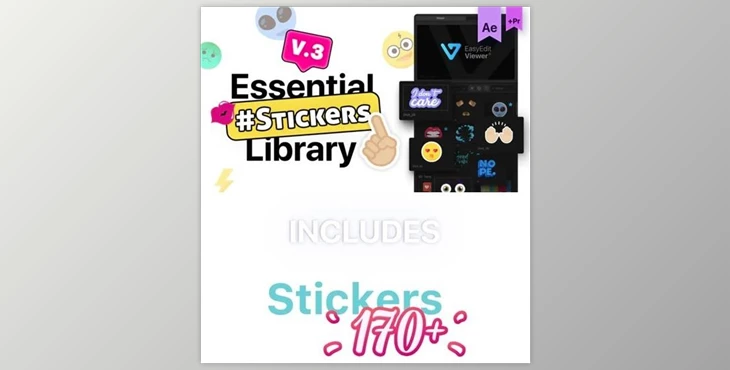 Download Essential Stickers Library V3 (Videohive 21180366) - AE Project For badge, cartoon, emotions, essentail, facebook