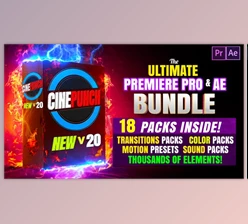 Download CINEPUNCH (BUNDLE) - Transitions I Color LUTs I SFX - 18 PACKS - 9999+ Assets