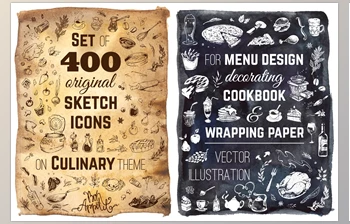 <span class='badge badge-warning'>Hand</span>-<span class='badge badge-warning'>drawn</span> cooking and food icons (CreativeMarket - 682355) 