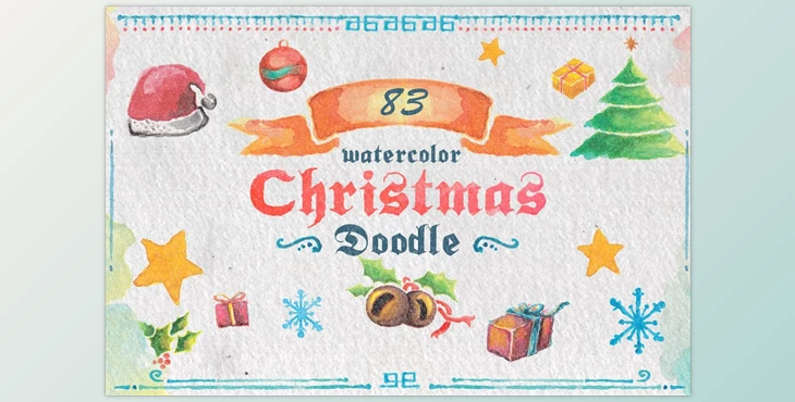 Download 83 Watercolor Christmas Doodle CreativeMarket-118623 (PSD, AI)