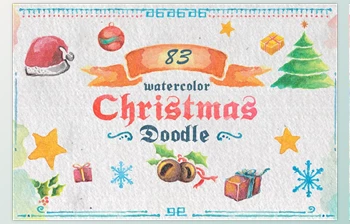Download 83 Watercolor Christmas Doodle CreativeMarket-118623 (PSD, AI)