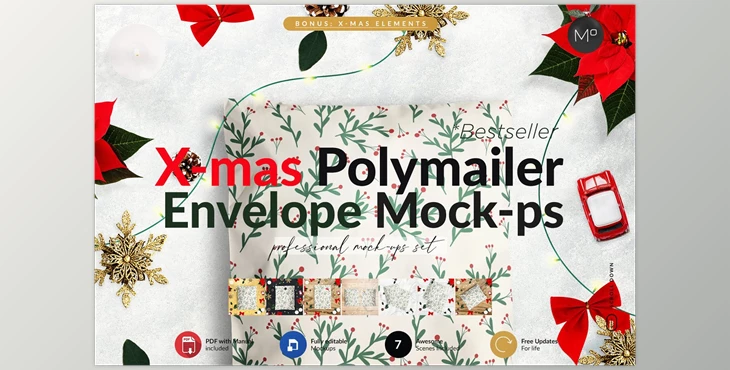 Download X-mas Polymailer Mailer Mock-ups CreativeMarket-5700687 (PSD)