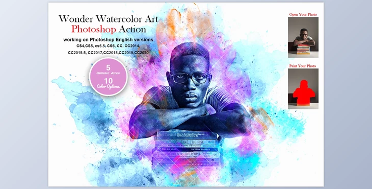 Download Wonder Watercolor Art PS Action CreativeMarket-5604702 (ABR, ATN)