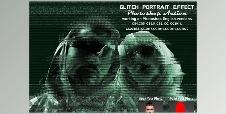 Download Glitch Portrait Effect PS Action CreativeMarket-5536220 (ATN)