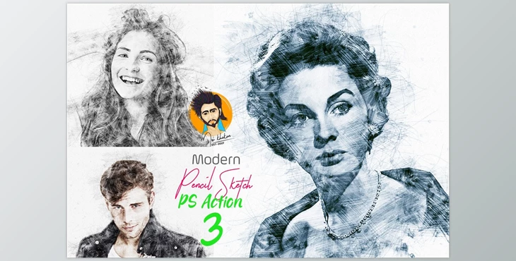 Download Artistic Pencil Sketch PS Action CreativeMarket-5442874 (ATN, PAT, ABR)