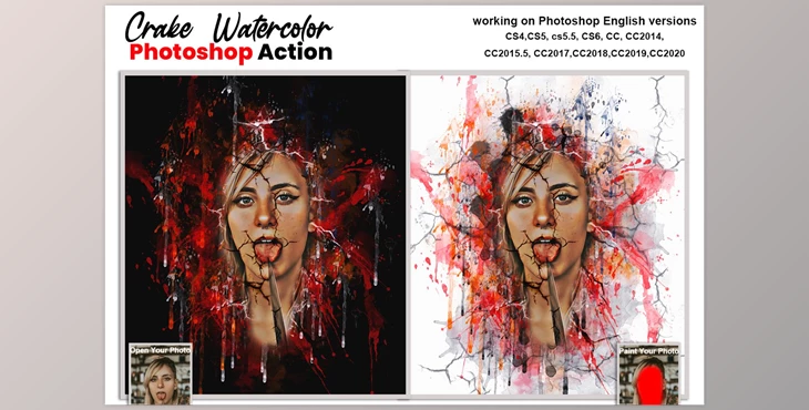 Download Crake Watercolor Photoshop Action CreativeMarket-5679034 (PAT, ATN, ABR)