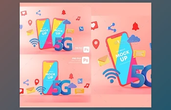 Download 5G Phone Concept Wifi Connection on Pink Background With <span class='badge badge-warning'>Icons</span> <span class='badge badge-warning'>3D</span> Rendering. Mockup Template GraphicRiver-29902902 (PSD)