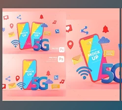 Download 5G Phone Concept Wifi Connection on Pink Background With Icons 3D Rendering. Mockup Template GraphicRiver-29902902 (PSD)