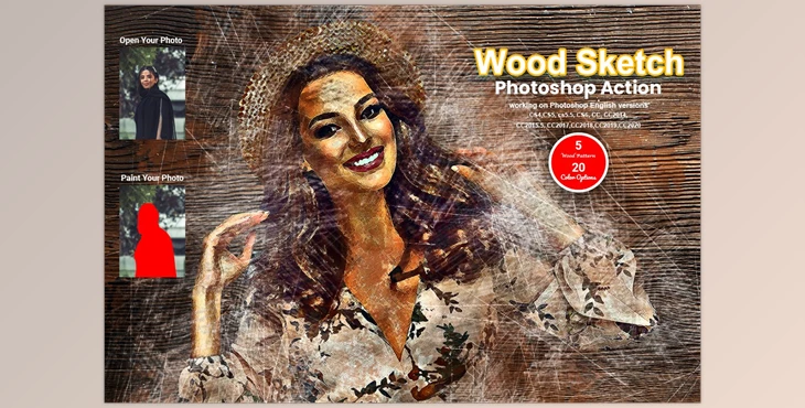 Download Wood Sketch Photoshop Action CreativeMarket-5631877 (ATN, ABR, PAT)