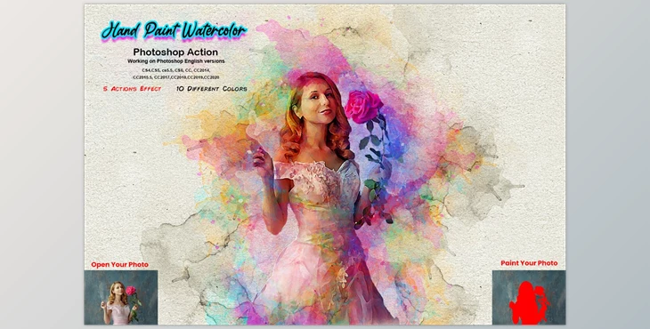Download Hand Paint Watercolor Photoshop Action CreativeMarket-5628157 (ATN, PAT, ABR)
