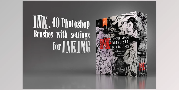 Download Flippednormals – INK. 40 Photoshop Brushes for Inking (abr, atn, jpg, pdf)