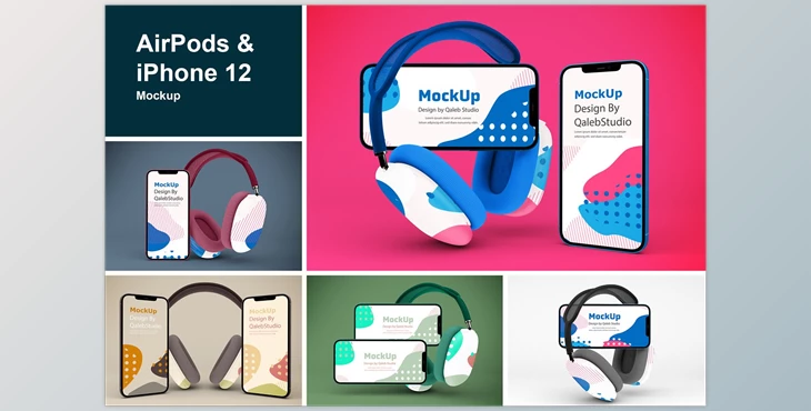 Download AirPods & iPhone Mockup CreativeMarket-5787154 (PSD)