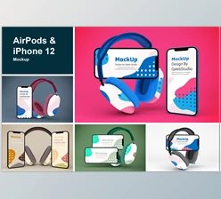 Download AirPods & iPhone Mockup CreativeMarket-5787154 (PSD)