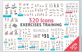 Fitness Aerobic and Exercises <span class='badge badge-warning'>Icons</span>, CreativeMarket-1063017