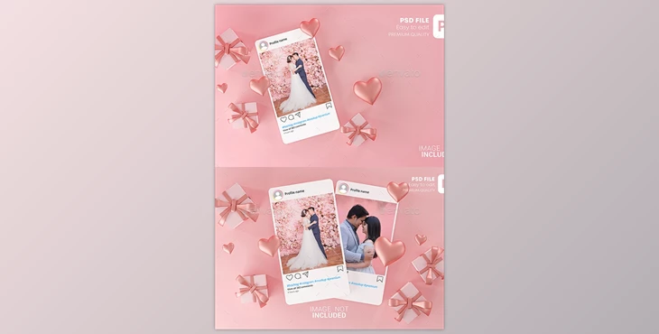 Download Instagram Post Mockup Template Valentine Wedding Love Heart Shape and Gift Box 3D Rendering GraphicRiver-30090323 (PSD)