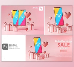 Download Smartphone Mockup Valentine Day Sale Love Heart Shape and Gift Box 3D Rendering GraphicRiver-30090503 (PSD)