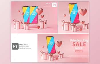 Download Smartphone Mockup Valentine Day Sale Love Heart Shape and Gift Box <span class='badge badge-warning'>3D</span> Rendering GraphicRiver-30090503 (PSD)
