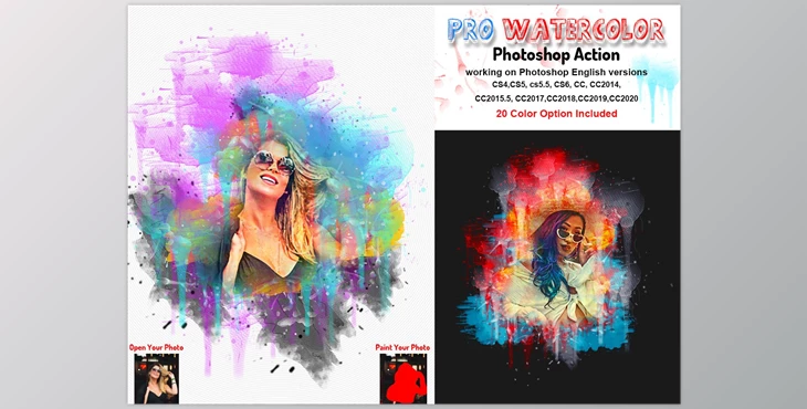 Download Pro Watercolor Photoshop Action CreativeMarket-5785133 (ABR, ATN)