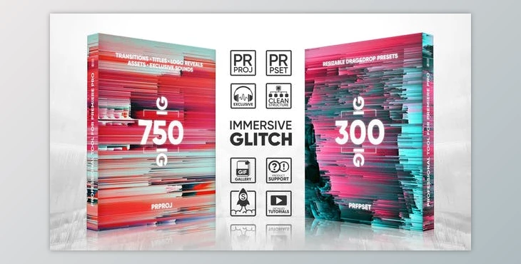 Download Glitch Transitions, Presets, Titles, Logos, Assets, Sound FX Pack (Videohive 22228853) - PR Project