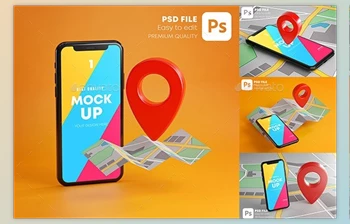GraphicRiver Smartphone Red GPS Pin <span class='badge badge-warning'>Point</span> On Map Mockup Pack