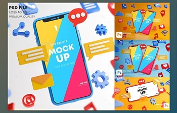 GraphicRiver Social <span class='badge badge-warning'>Media</span> Icons Smartphone Mockup Pack