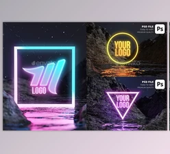 Neon Water Terrain Logo Mockup Set GraphicRiver-28404134