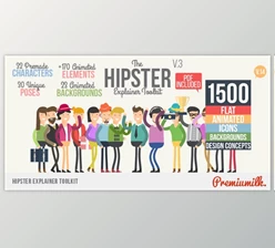Hipster Explainer Toolkit & Flat Animated Icons Library