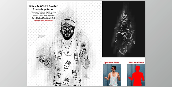 Download Black & White Sketch PS Action CreativeMarket-5804649 (ATN, PAT, ABR)
