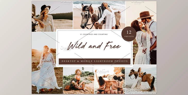 Download 12 x Lightroom Presets Wild And Free CreativeMarket-5962700 (LRTEMPLATE, DNG, XMP)