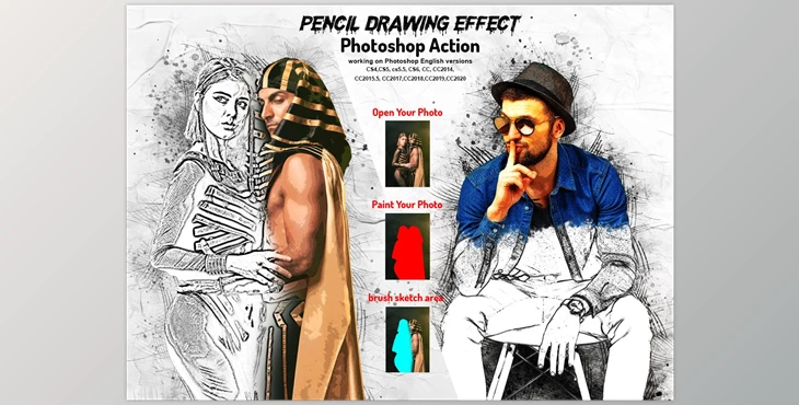Download Pencil Drawing Effect PS Action CreativeMarket-5891890 (ABR, PAT, ATN)