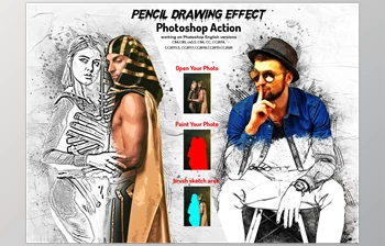 Download Pencil Drawing <span class='badge badge-warning'>Effect</span> PS Action CreativeMarket-5891890 (ABR, PAT, ATN)