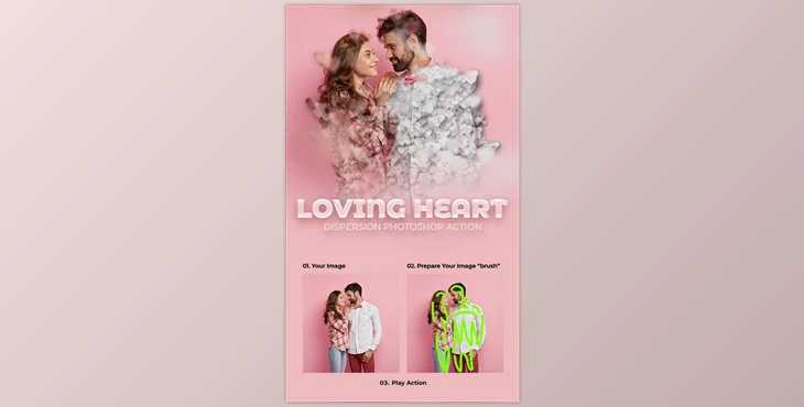 Download Loving Heart Dispersion Photoshop Action GraphicRiver-30404701 (ABR, ATN)