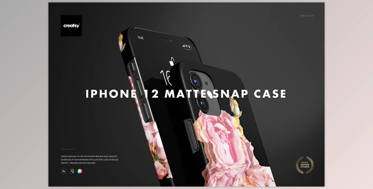 Download iPhone 12 Matte Snap Case 1 Mockup CreativeMarket-6000322 (JPG, PSD)