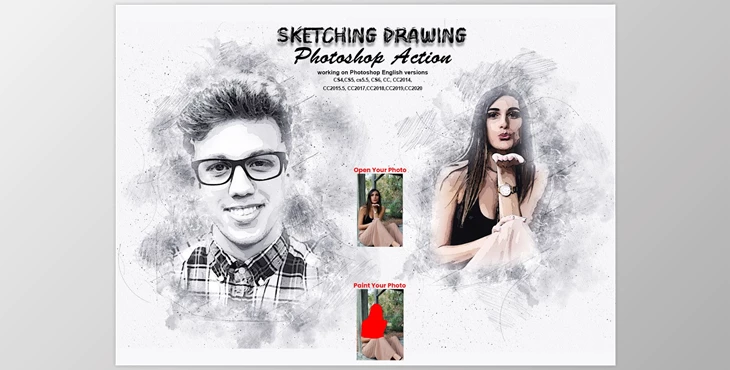 Download Sketching Drawing Photoshop Action CreativeMarket-5737073 (ATN, PAT, ABR)