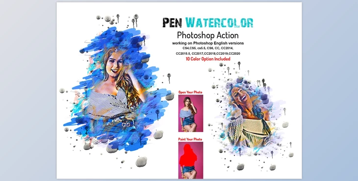 Download Pen Watercolor Photoshop Action CreativeMarket-5877779 (ABR, ATN, PAT)