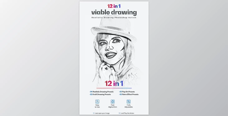 Download Viable Drawing 12 in 1 Photoshop Action- GraphicRiver 31069493 (ATN)