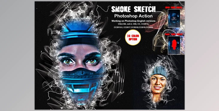 Download Smoke Sketch Photoshop Action CreativeMarket 5883898 (ATN, ABR, PAT)