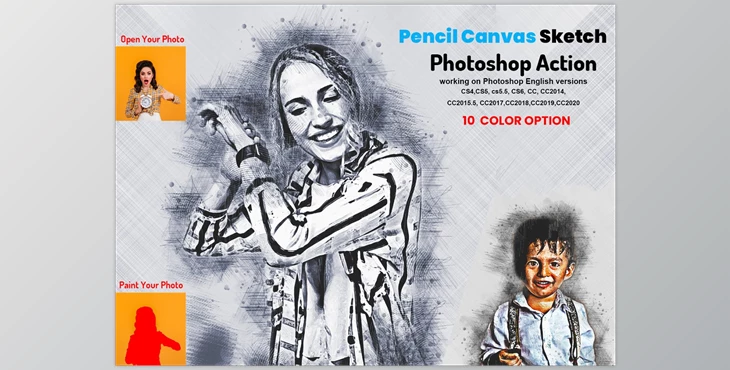 Download Pencil Canvas Sketch PS Action CreativeMarket-5911710 (ATN, ABR)
