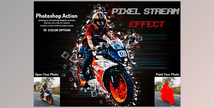 Download Pixel Stream Effect Photoshop Action CreativeMarket-5950260 (ABR, ATN, PAT)