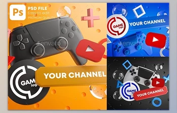 Gaming Youtube Channel <span class='badge badge-warning'>Logo</span> Promotion Mockup <span class='badge badge-warning'>Pack</span> GraphicRiver-28419187