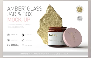 Amber <span class='badge badge-warning'>Glass</span> Jar & Box Mock-Up Vol.2 CreativeMarket-5254432